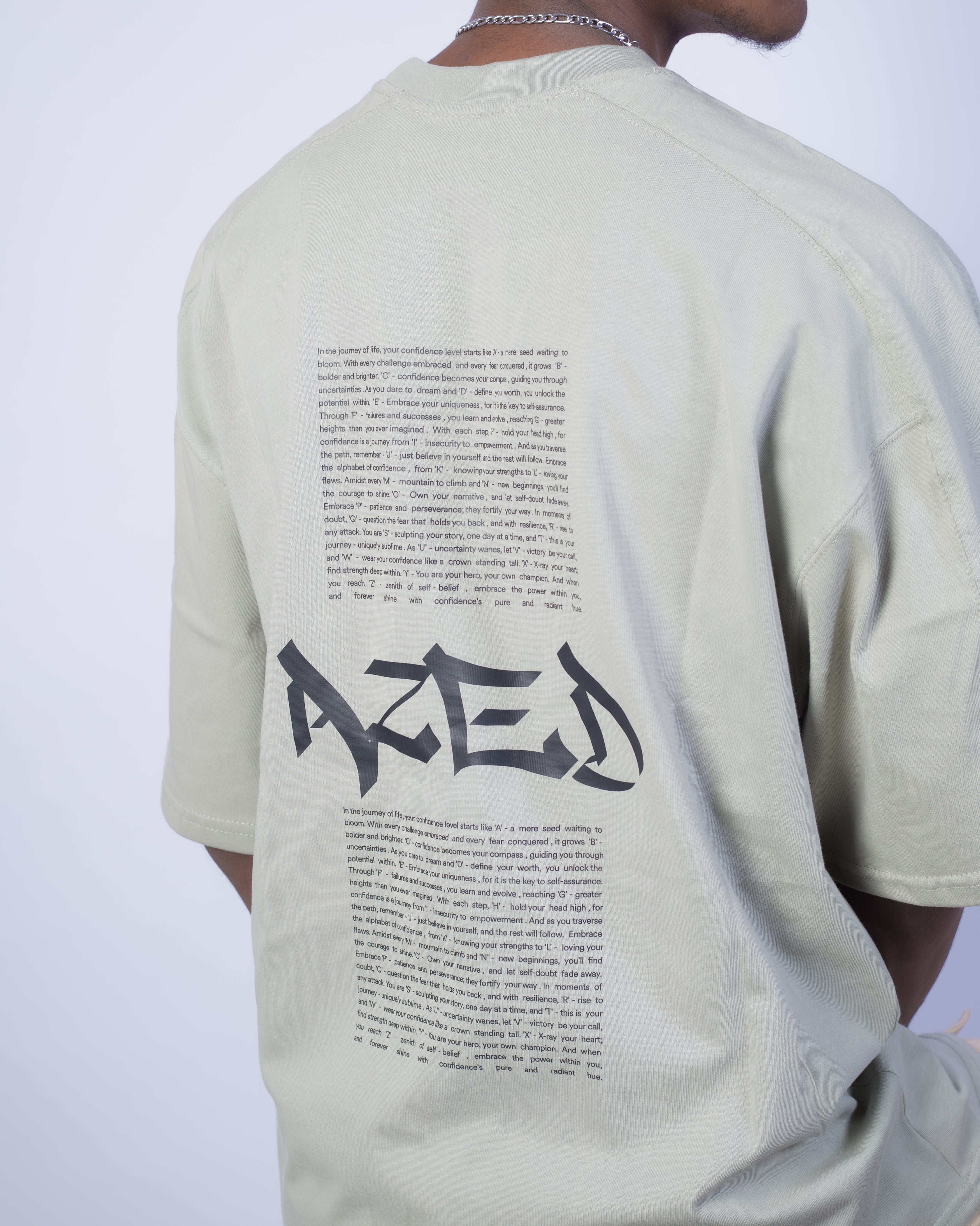 AZED® Text Manifest T-Shirt — Tea Green Edition