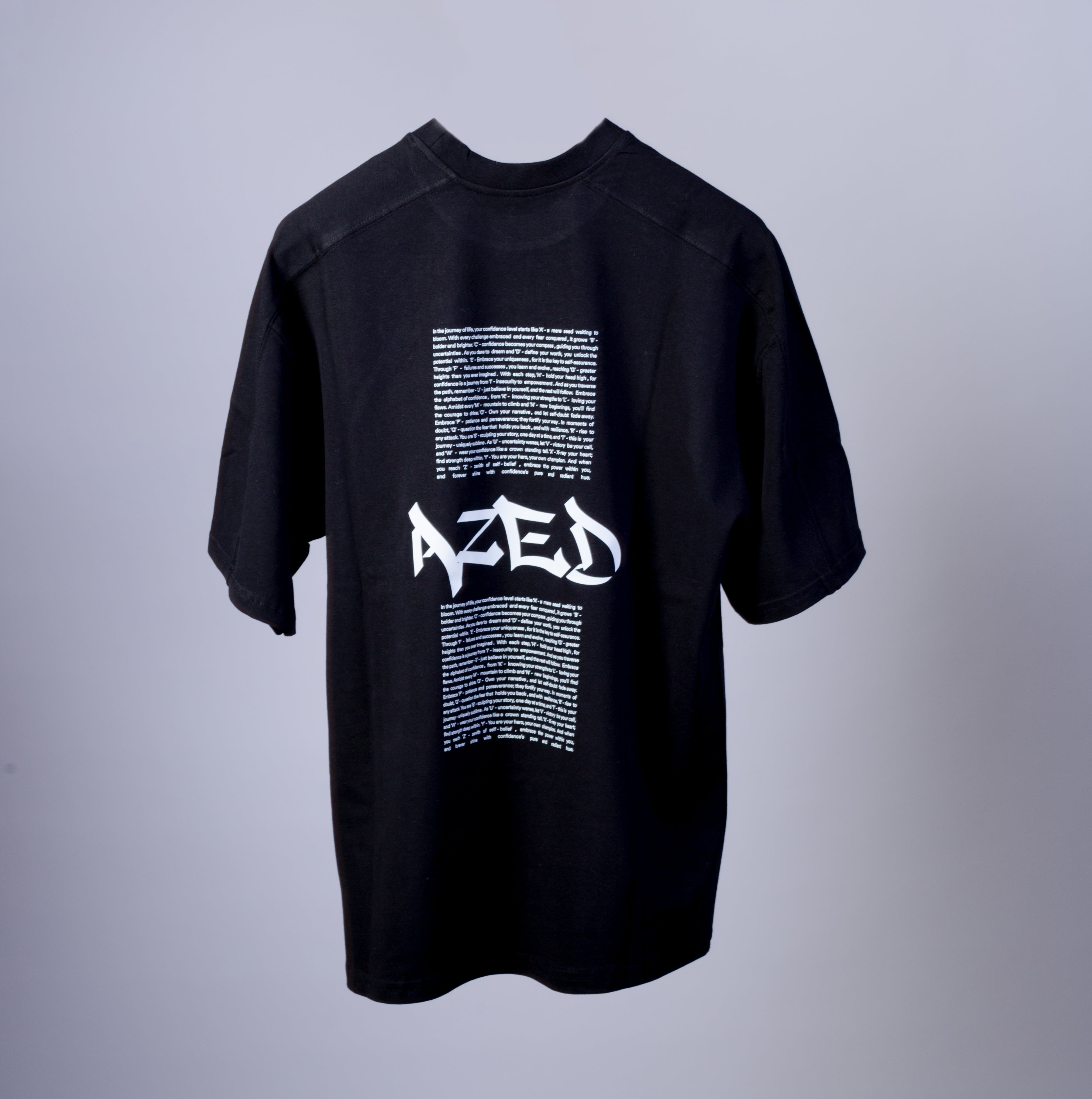 AZED® Text Manifest T-Shirt — Black Edition