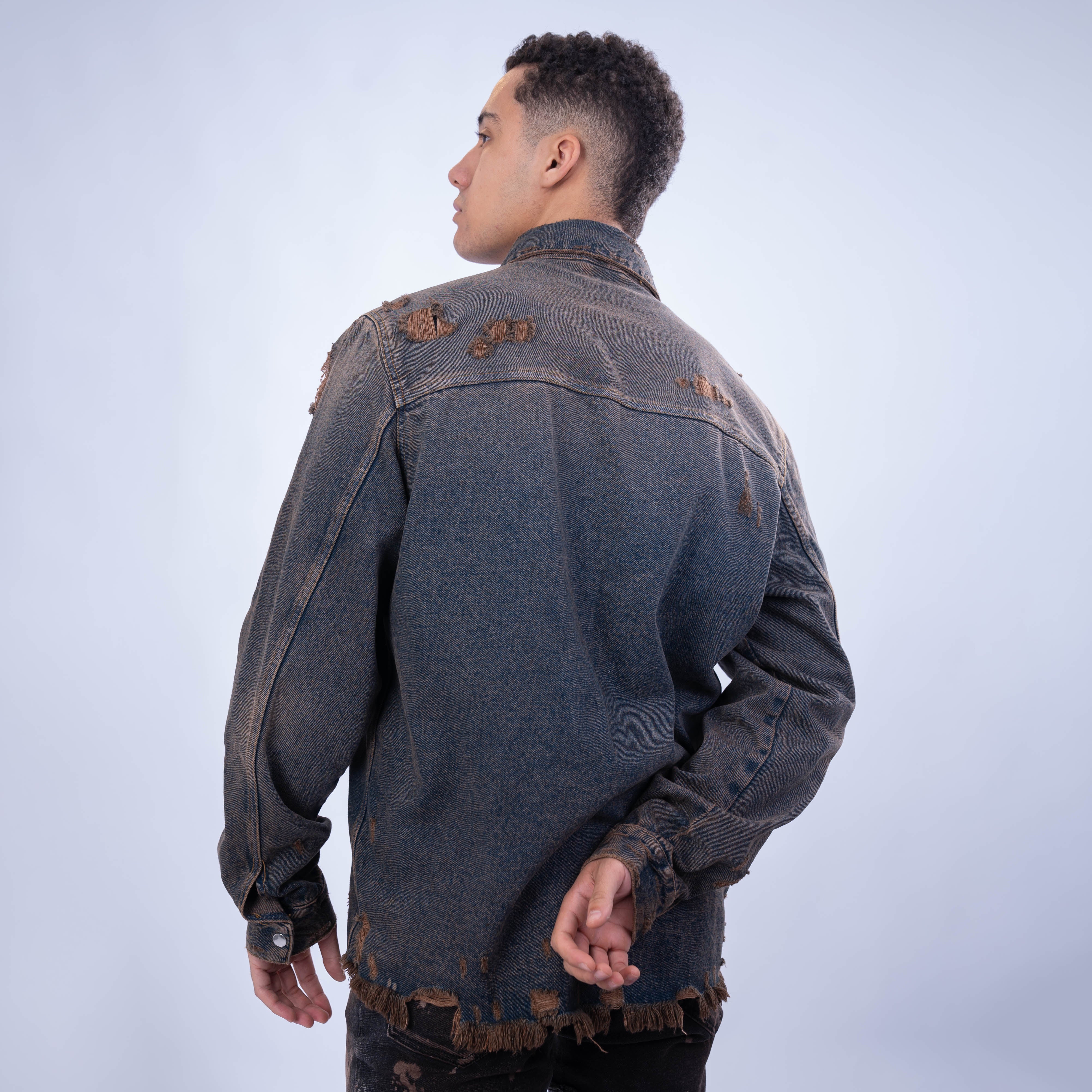 AZED® Distressed Denim Overshirt — Vintage Black