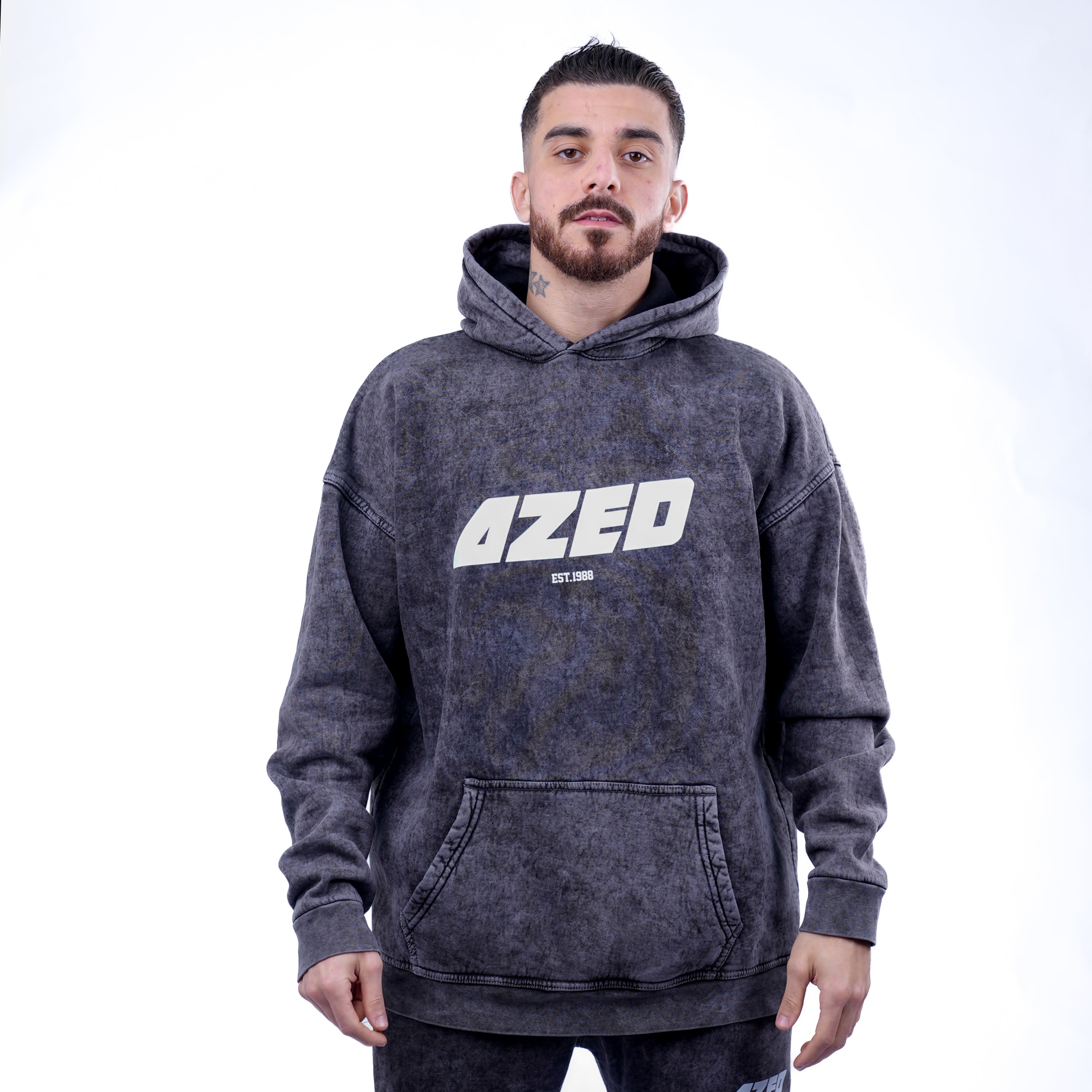 AZED Winter Set Stone Washed Hoodie&Pants Dark Grey