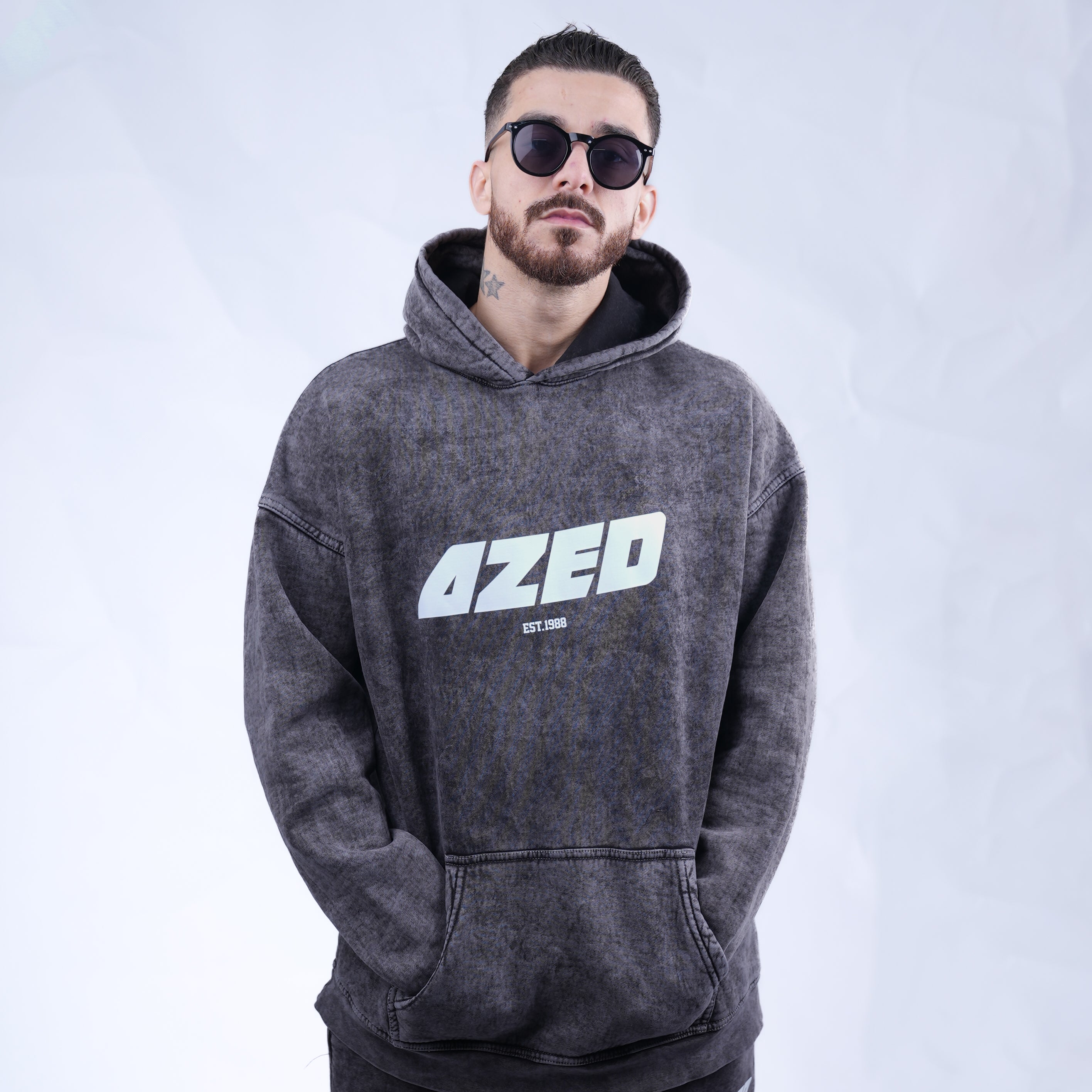 AZED Winter Set Stone Washed Hoodie&Pants Dark Grey