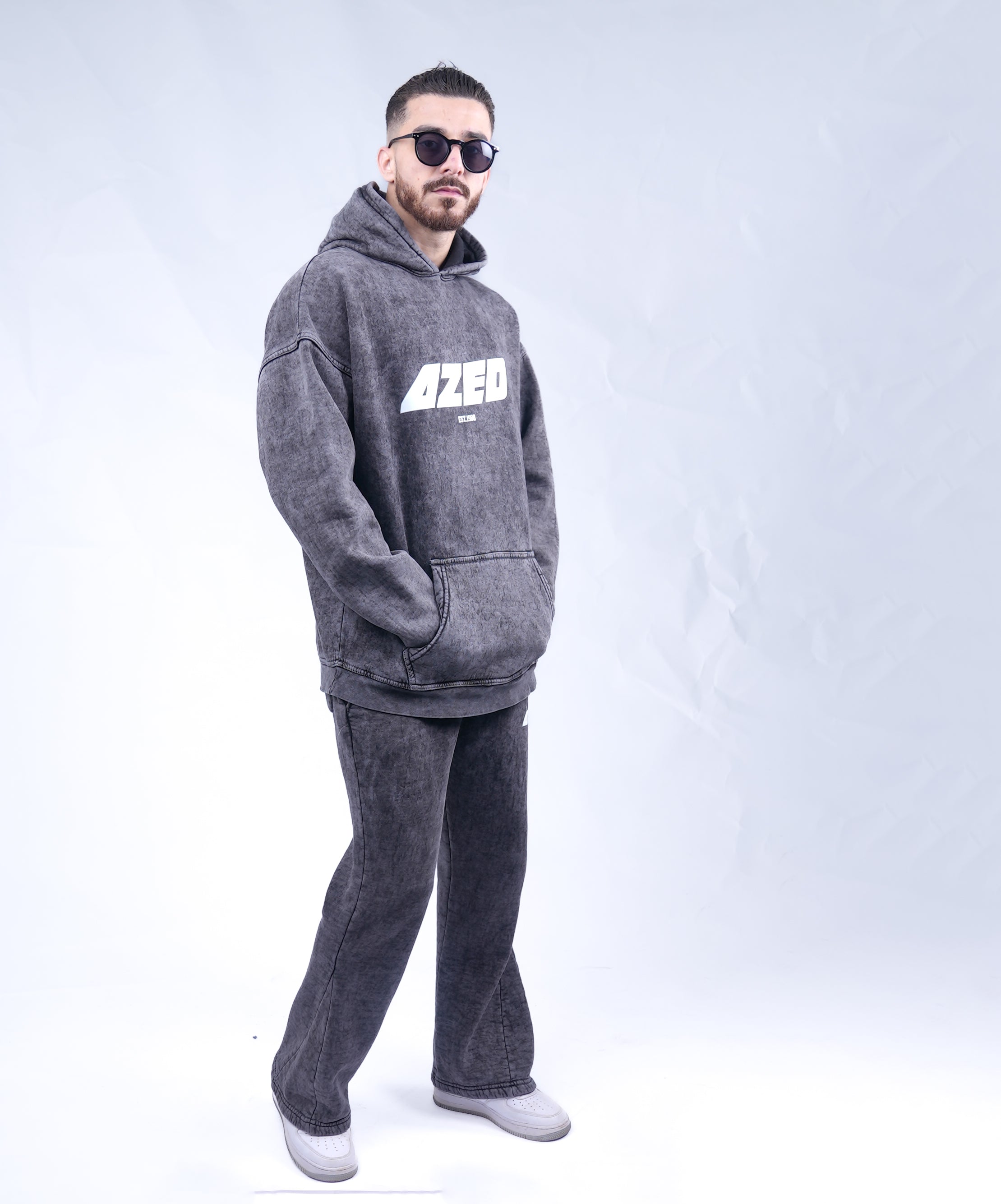 AZED Winter Set Stone Washed Hoodie&Pants Dark Grey