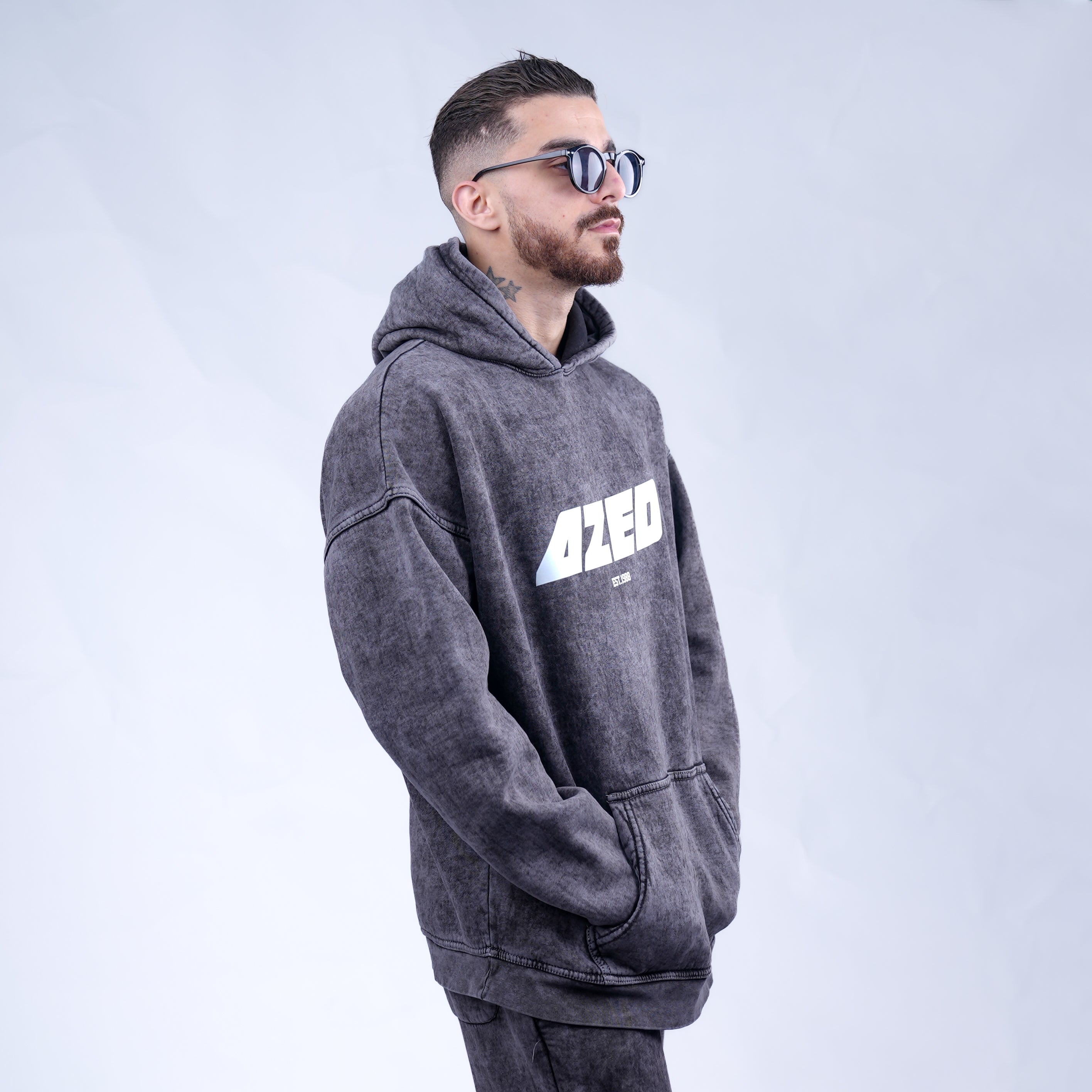 AZED Winter Set Stone Washed Hoodie&Pants Dark Grey