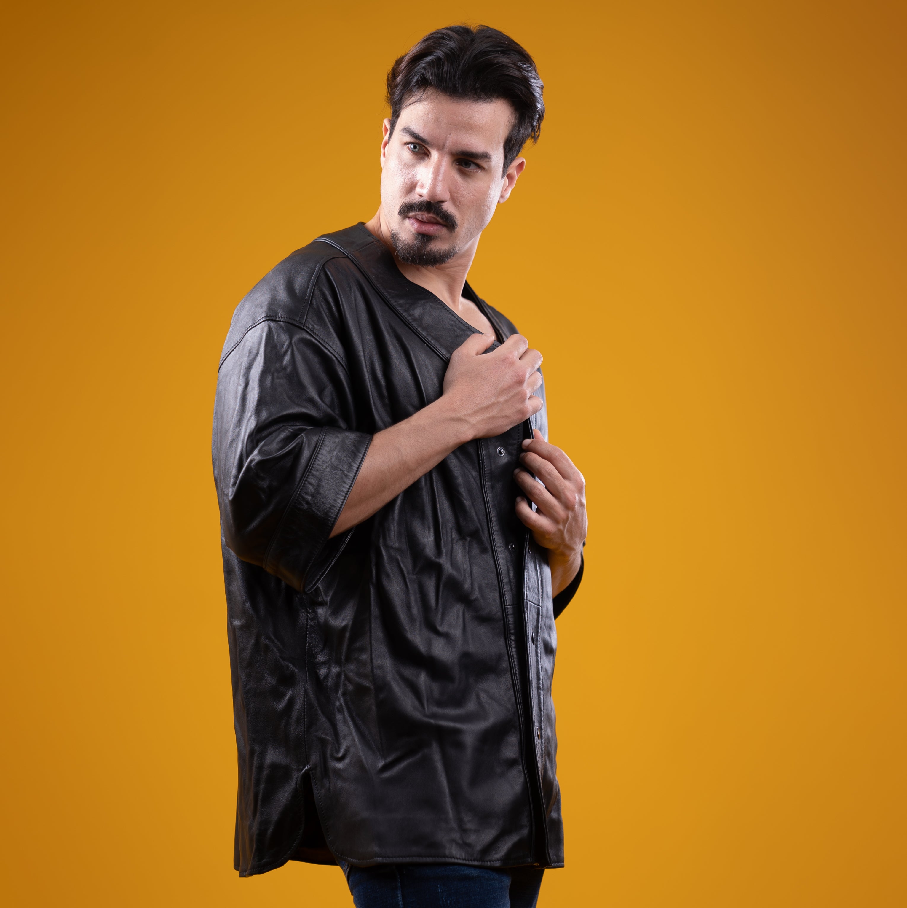 Premium Black Leather Oversized Shirt