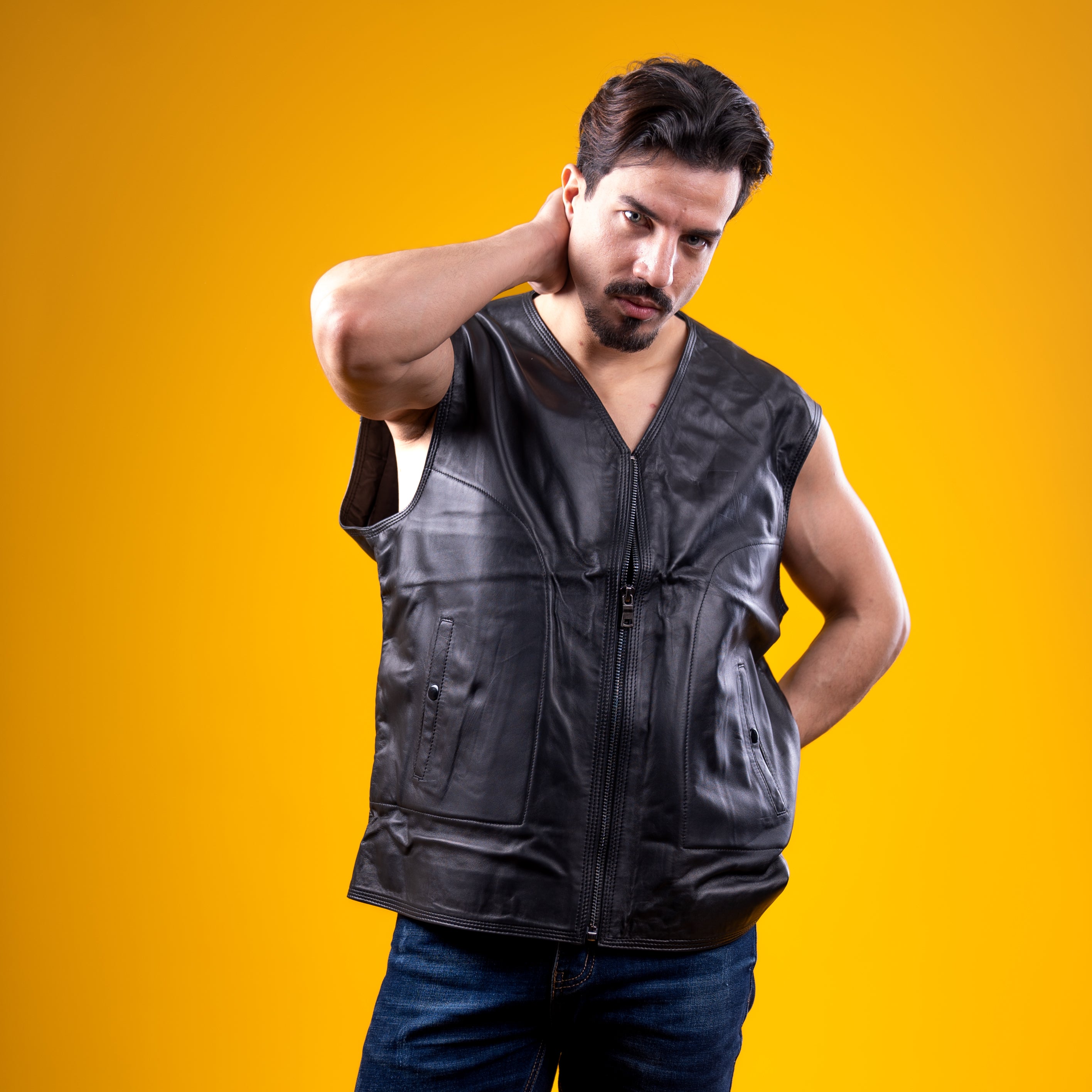 Premium Black Leather Biker Vest