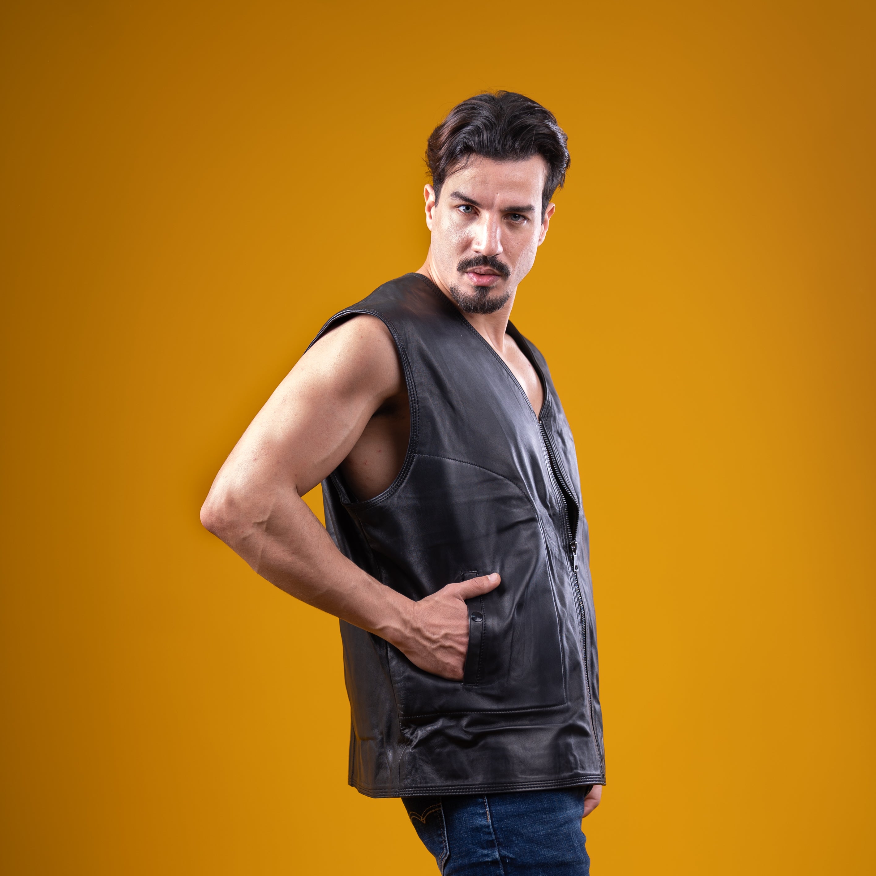 Premium Black Leather Biker Vest