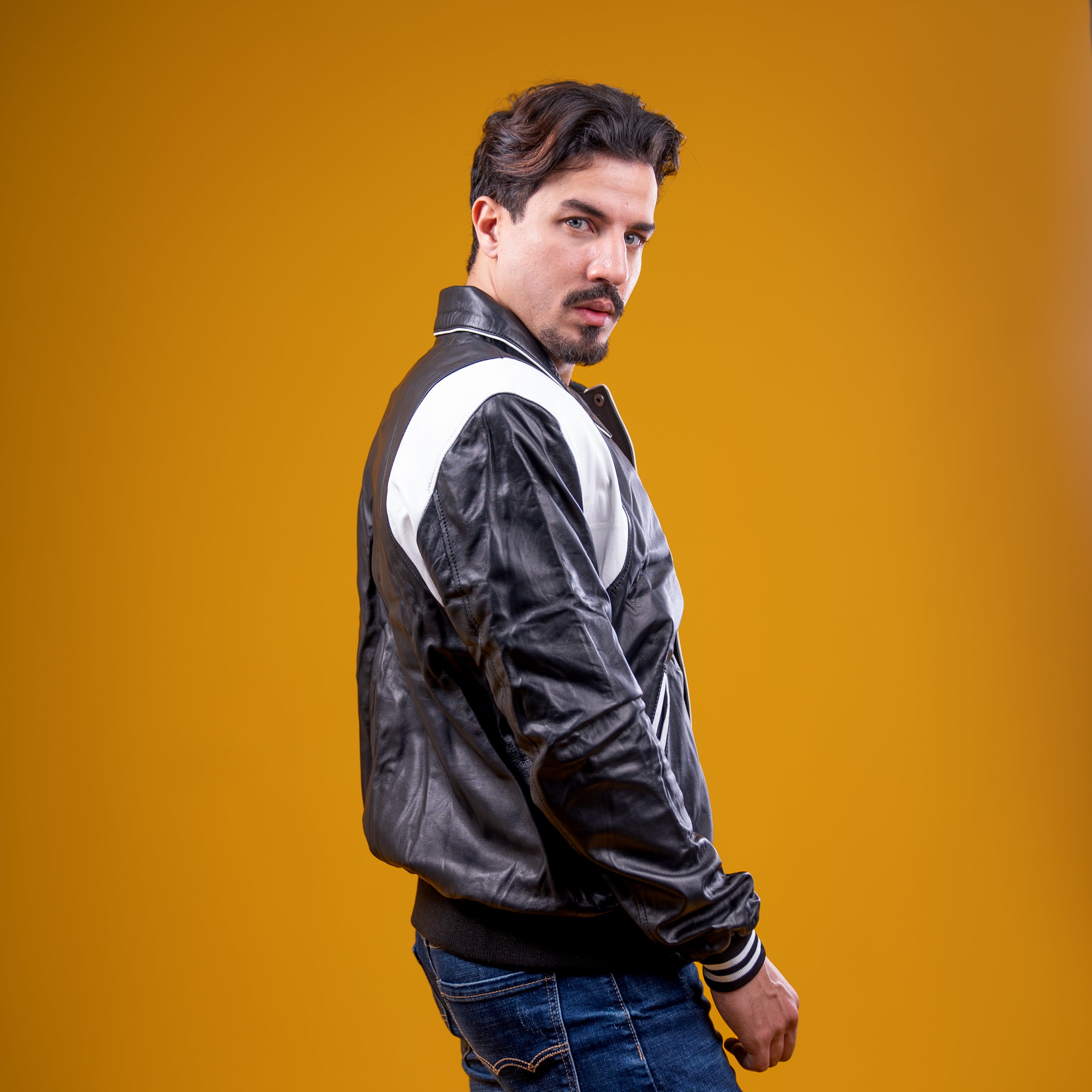 AZED® Varsity Leather Jacket — Black & White Edition
