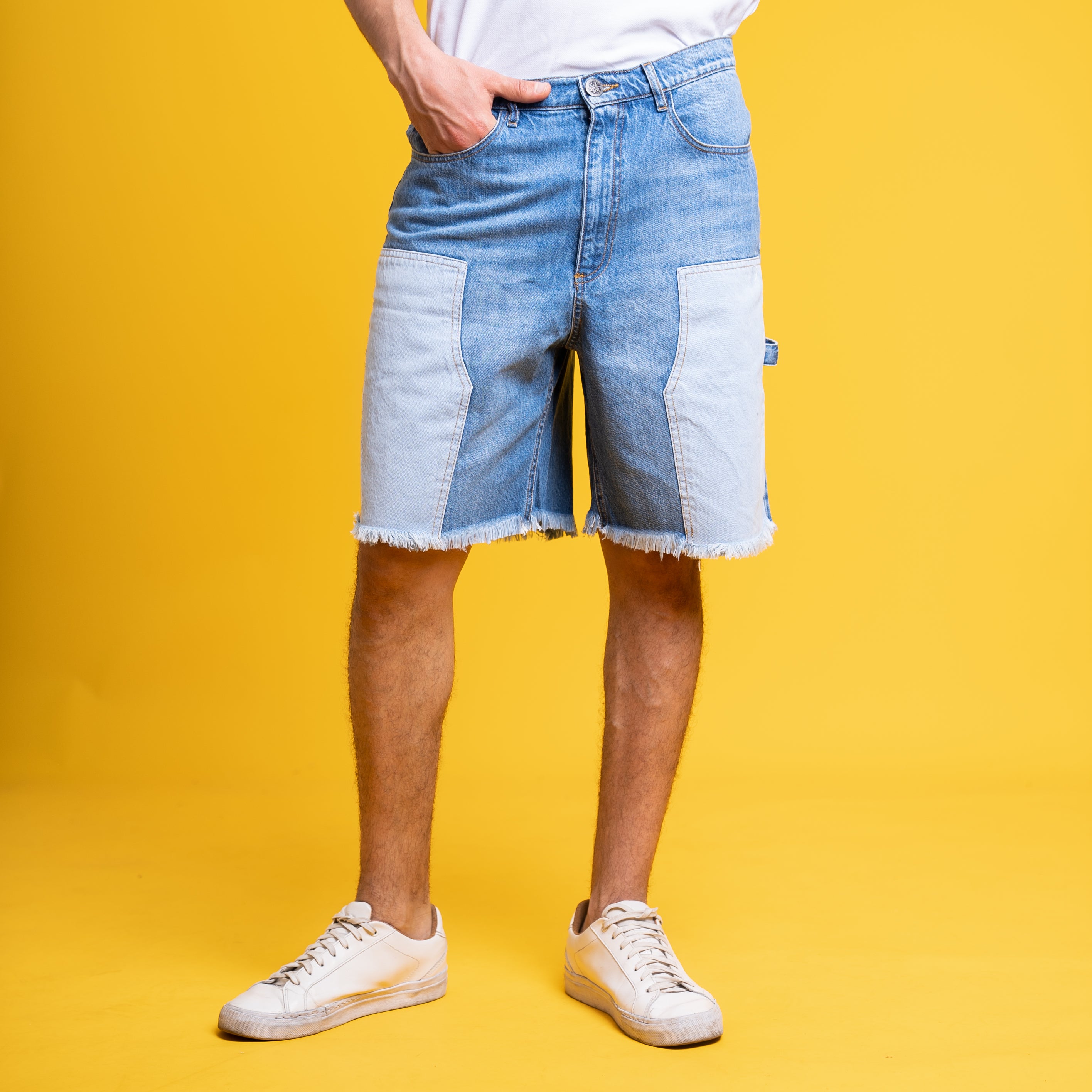 AZED® Dual Tone Denim Shorts — Patchwork Edition