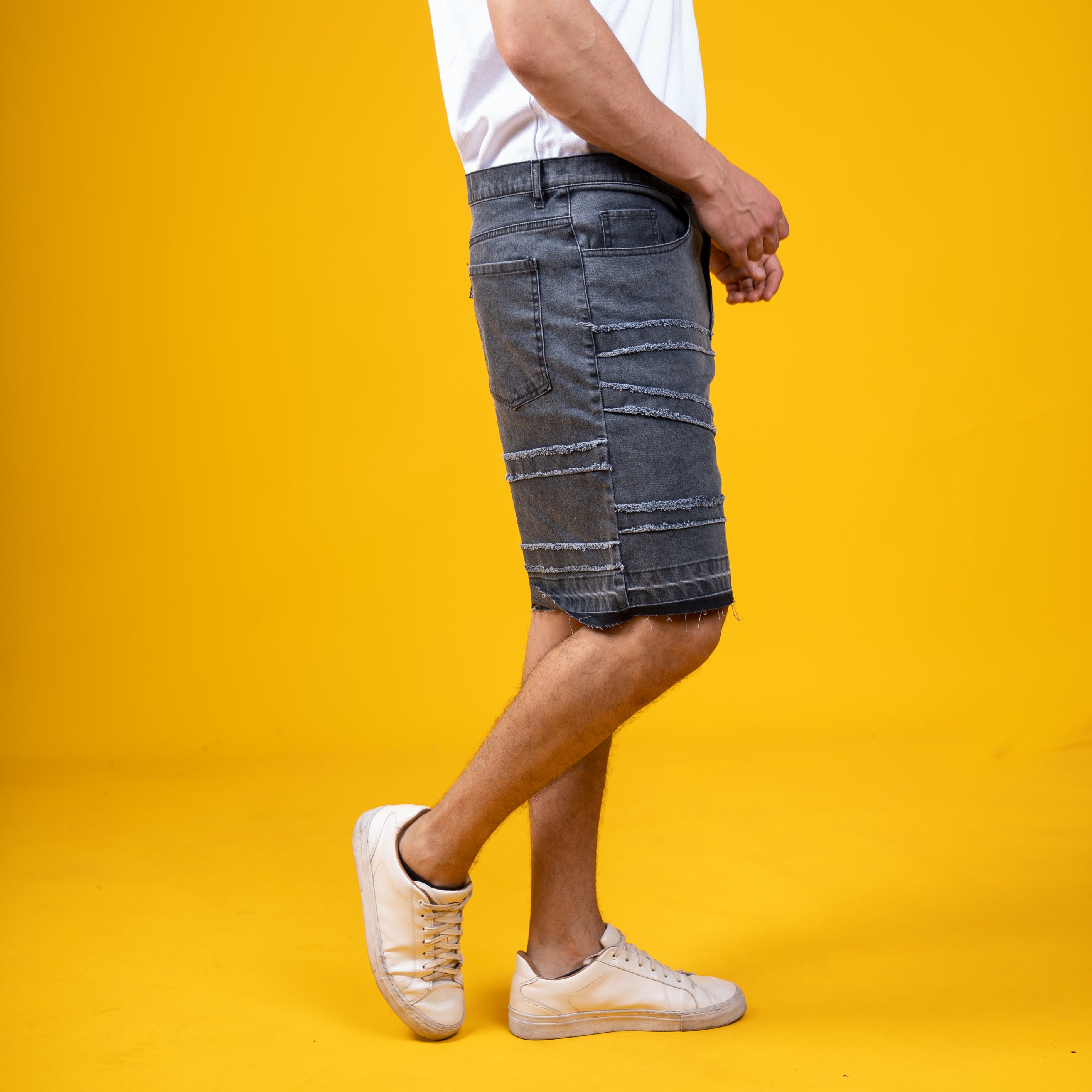 AZED® Raw Stitch Denim Shorts — Washed Black Edition