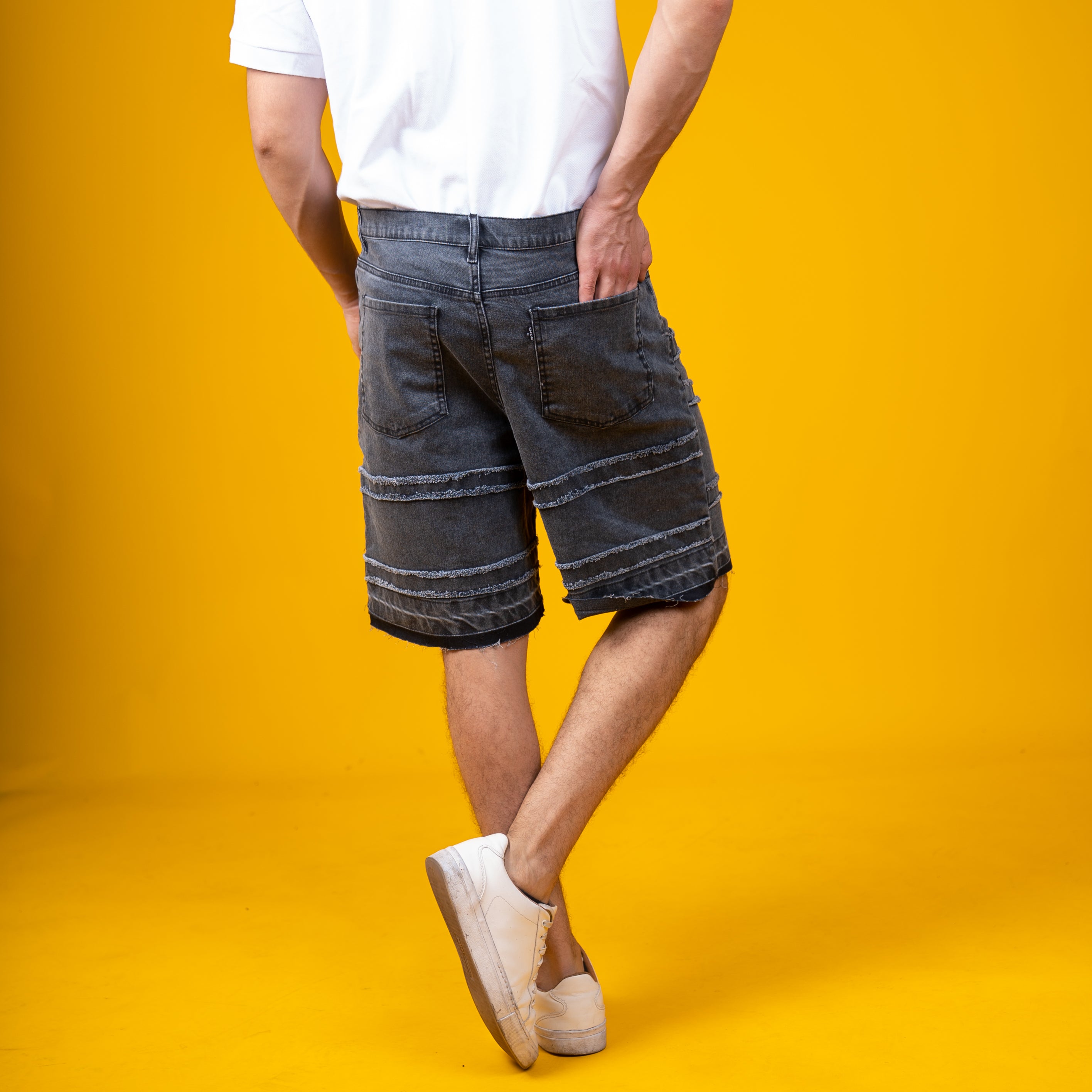AZED® Raw Stitch Denim Shorts — Washed Black Edition