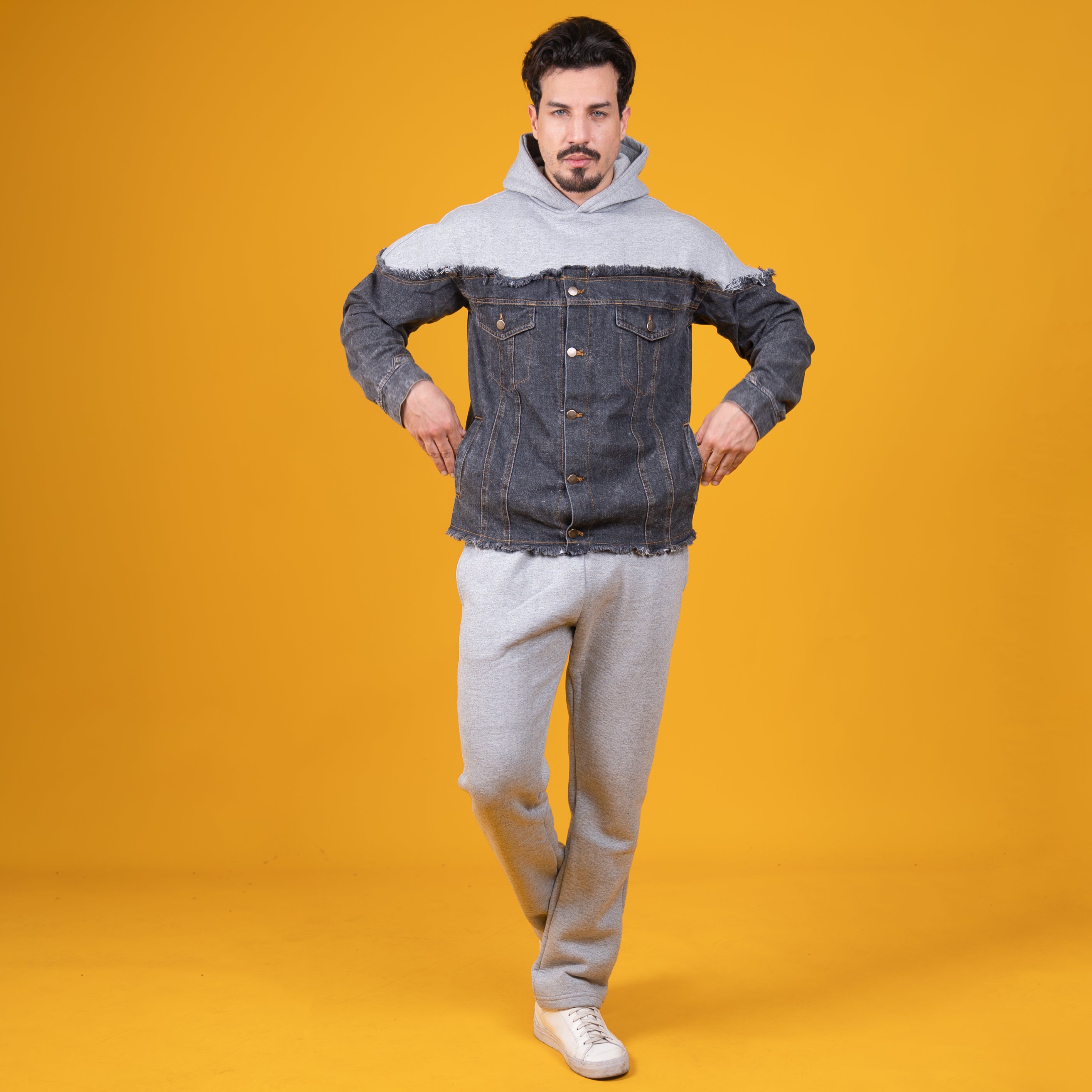 AZED® Hybrid Denim Tracksuit — Grey/Black Edition