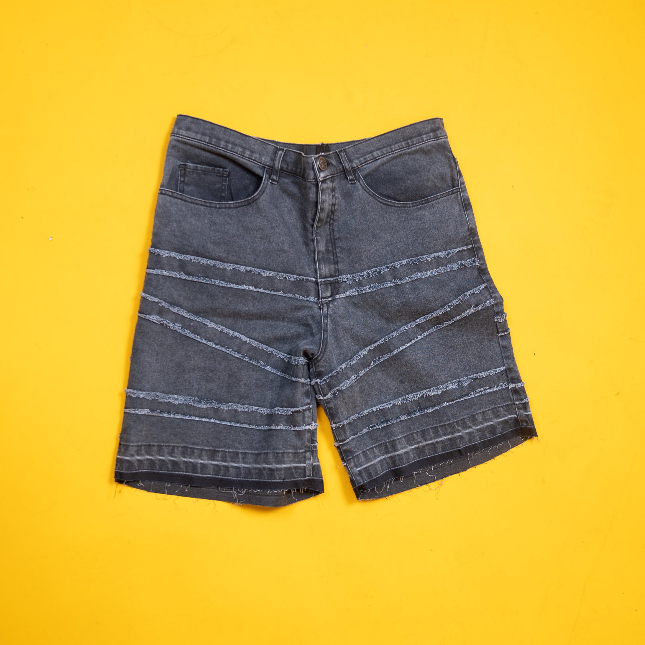 AZED® Raw Stitch Denim Shorts — Washed Black Edition