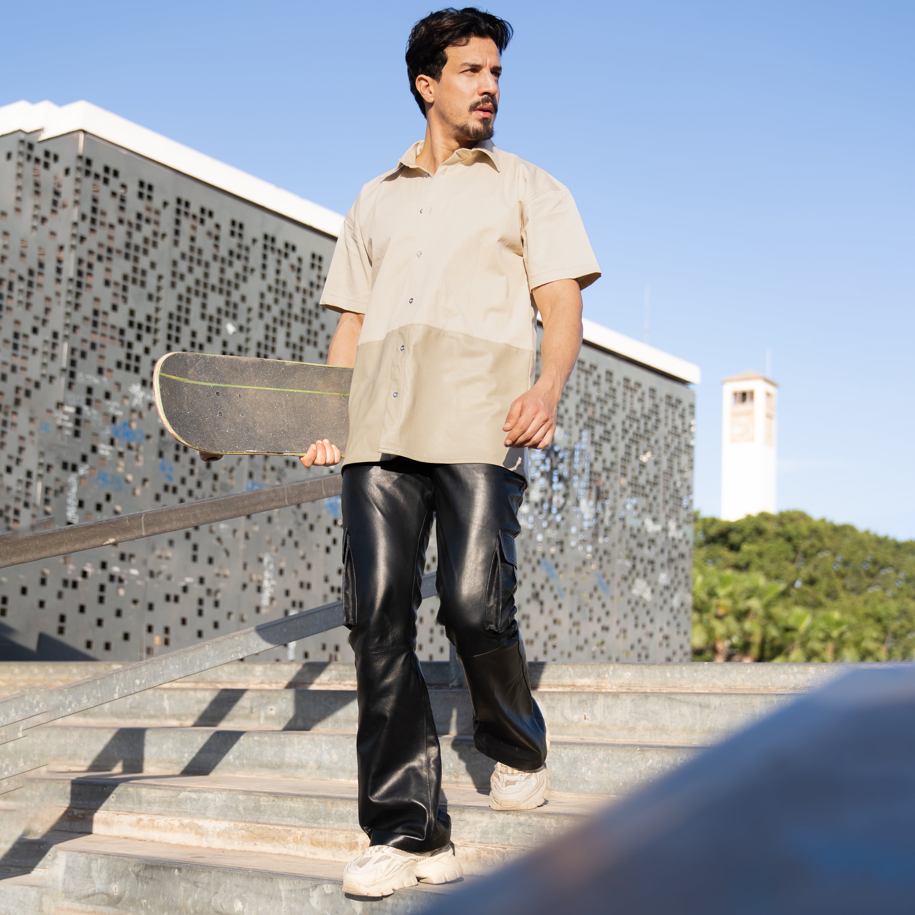 AZED® Dual-Tone Leather Shirt — Sand Edition