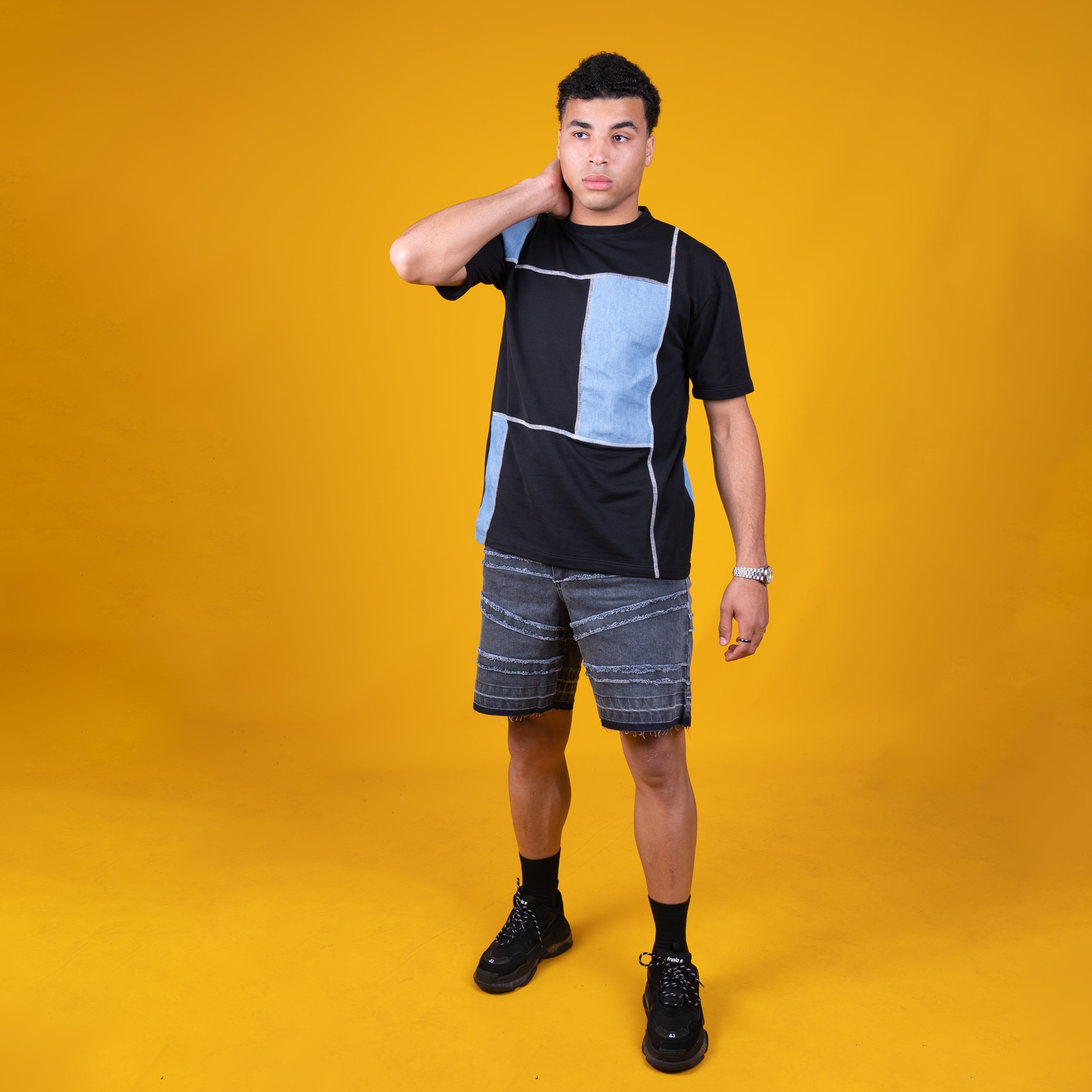 AZED® Raw Stitch Denim Shorts — Washed Black Edition