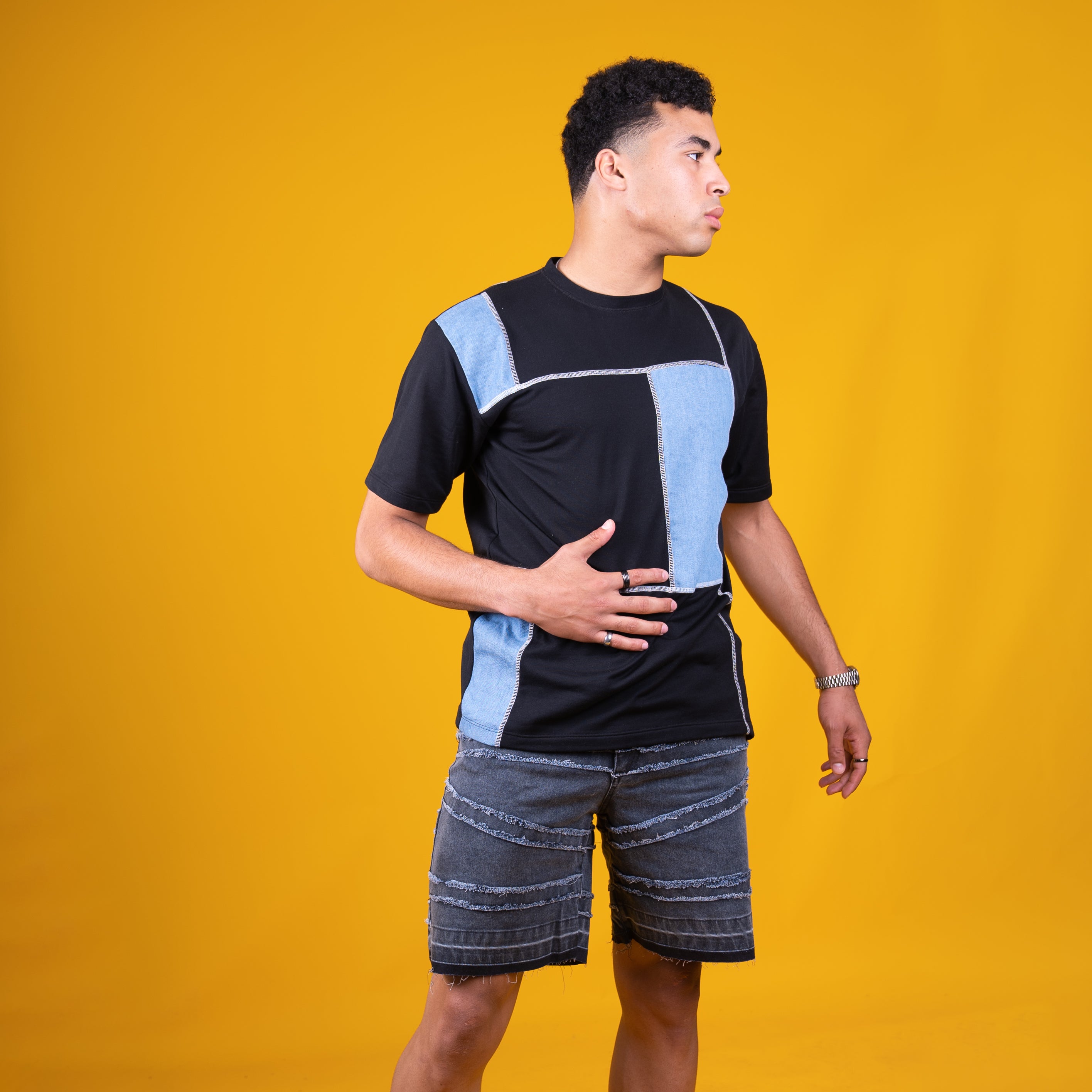 AZED® Raw Stitch Denim Shorts — Washed Black Edition