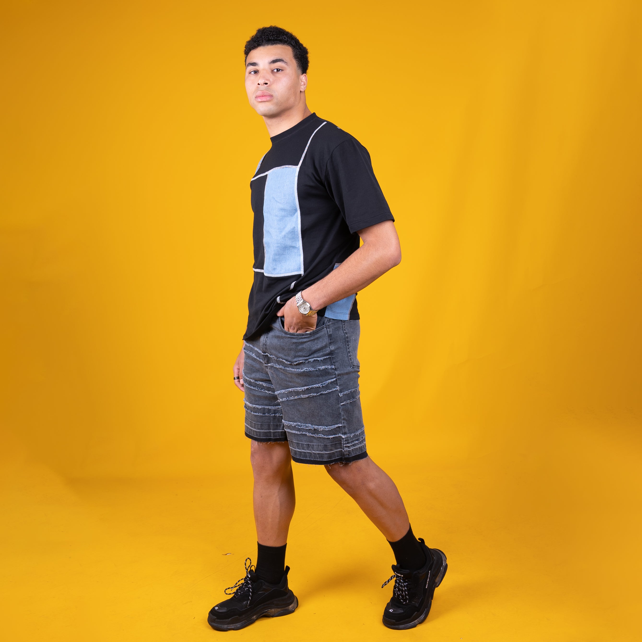 AZED® Raw Stitch Denim Shorts — Washed Black Edition