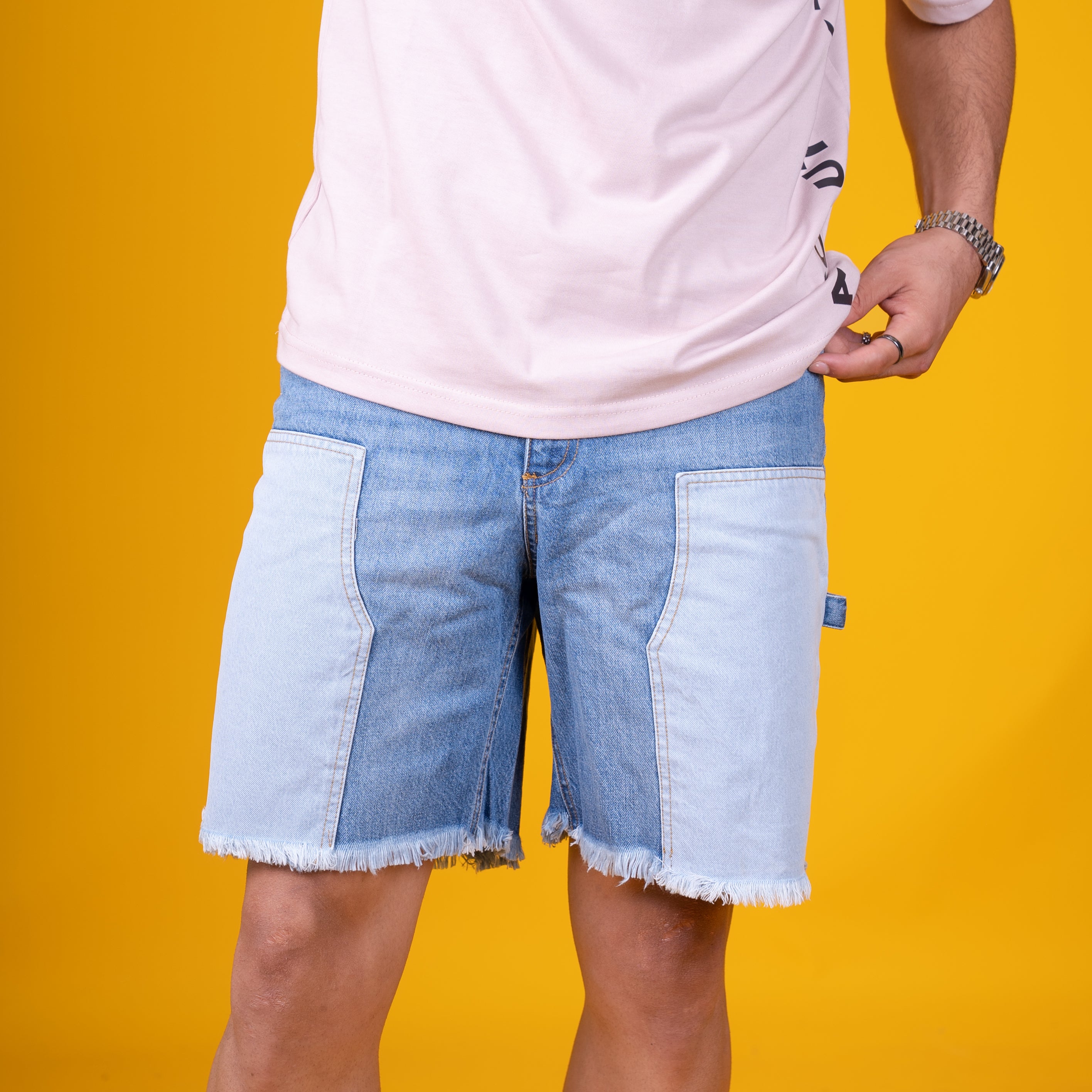 AZED® Dual Tone Denim Shorts — Patchwork Edition