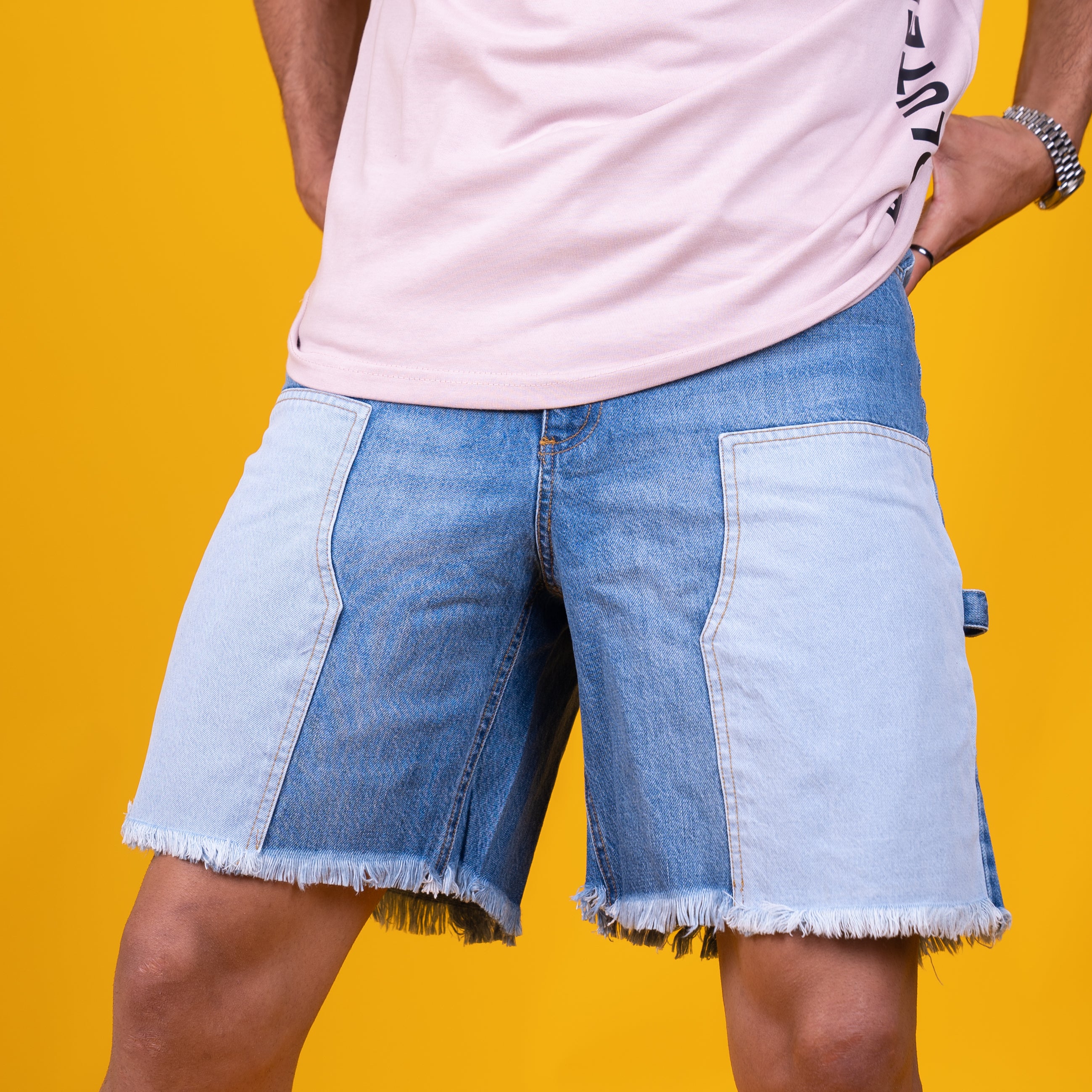 AZED® Dual Tone Denim Shorts — Patchwork Edition