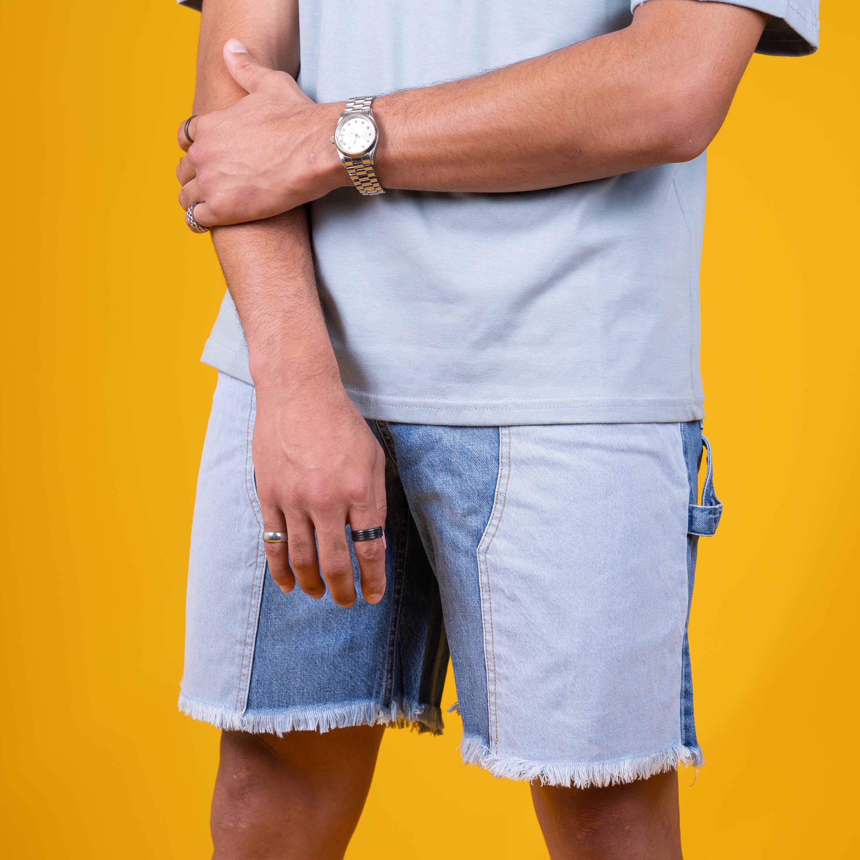 AZED® Dual Tone Denim Shorts — Patchwork Edition
